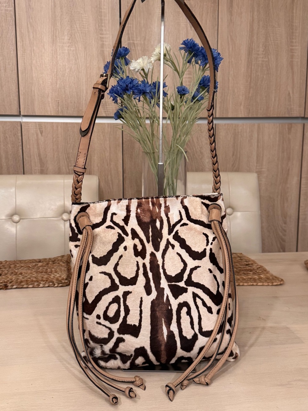 Valentino Garavani Luxury Fur Calfskin Luxe Boho Shoulder Tote Bag w/COA